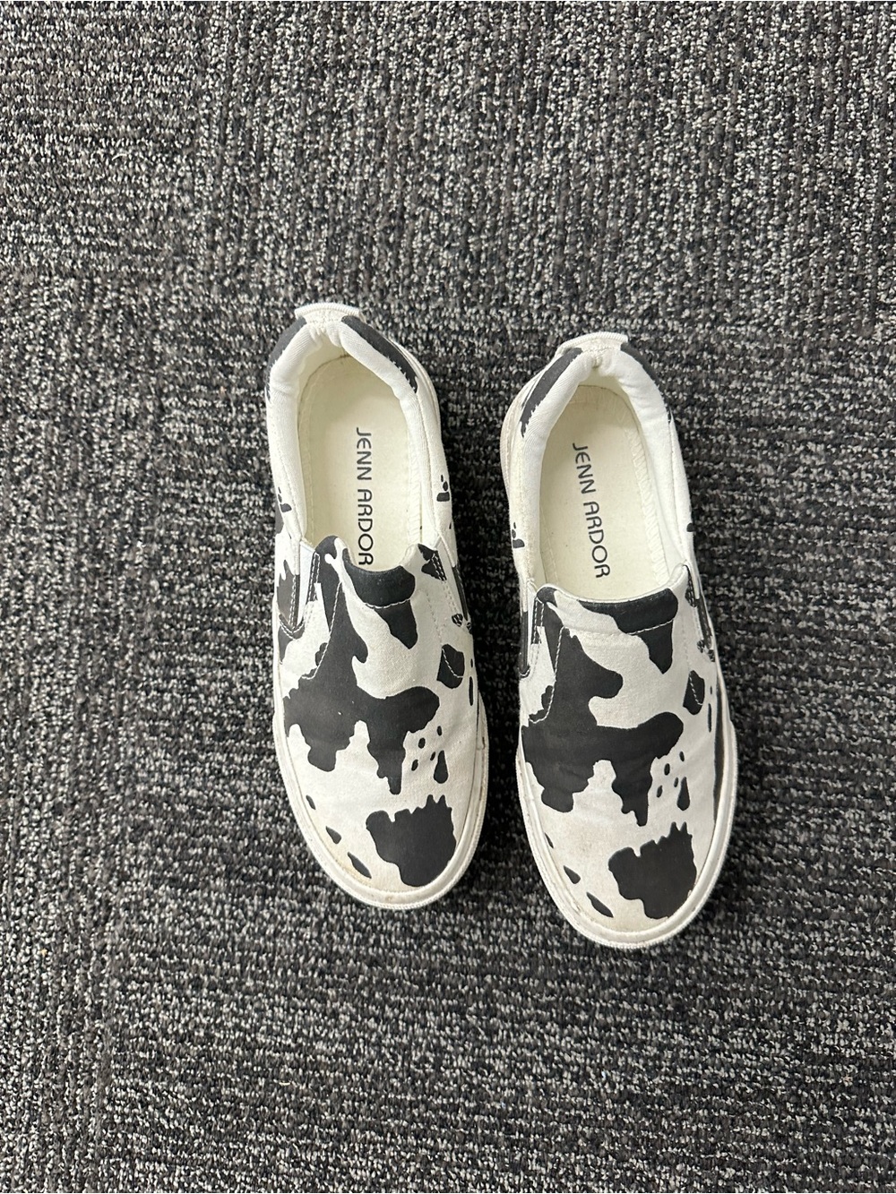 Jenn Ardor Black White Cow Print Slip-On Canvas Sneakers US 6.5 - Picture 2 of 11